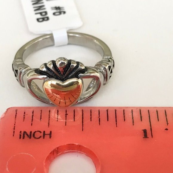 Irish Celtic Claddagh Ring Size 5 Silver Gold Stainless Steel Knot Heart Hands - Picture 7 of 11